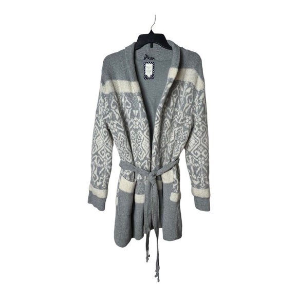 1397. ANTHROPOLOGIE BY ELOISE INTRASIA FAIR ILSE CARDIGAN/ROBE MEDIUM GRAY/CREAM - Picture 3 of 12